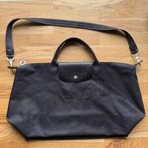 RARE Longchamp Le Pliage Neo Large Travel Bag - Black - With Strap